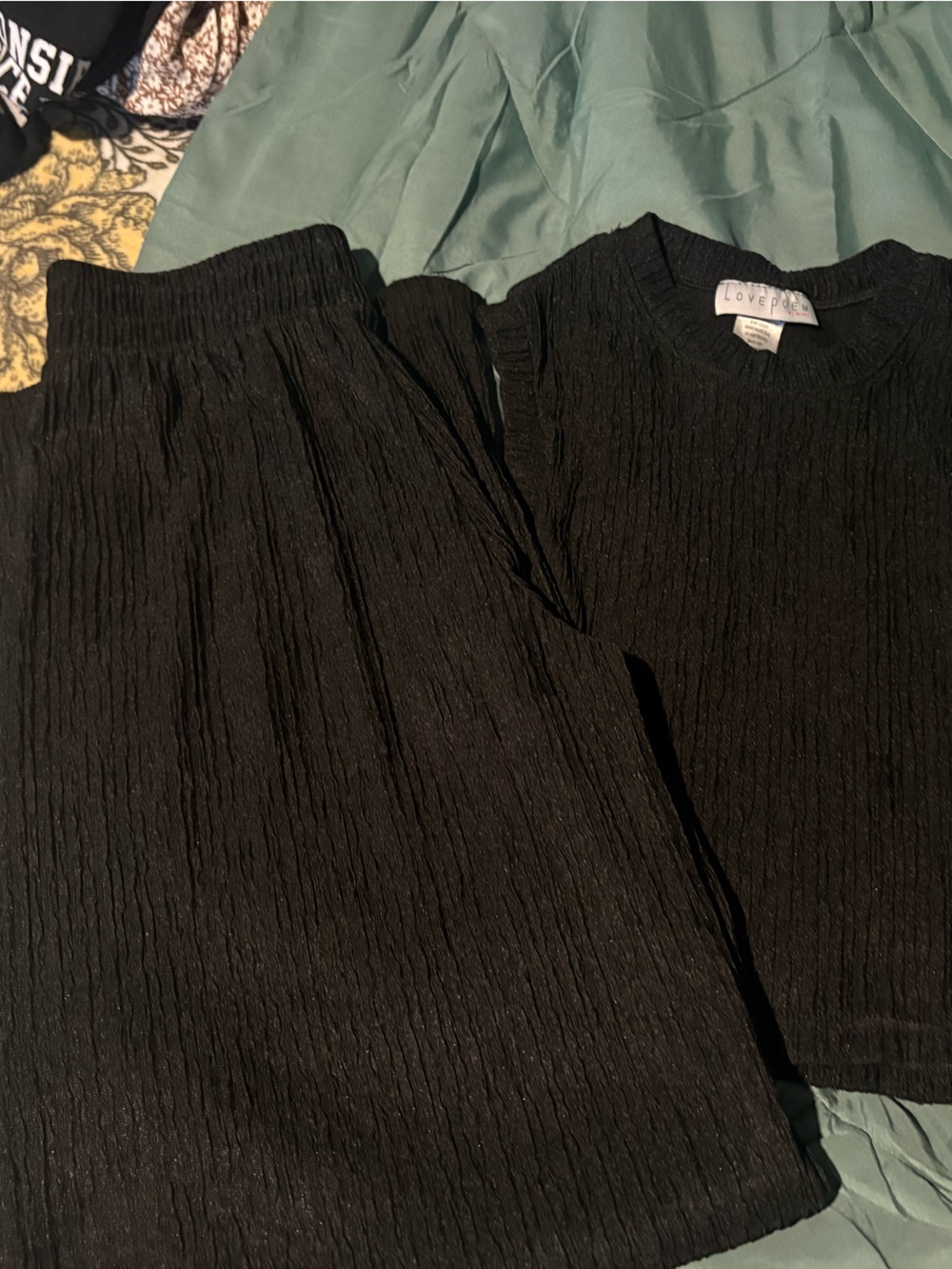 Black Crinkle Two-Piece Set - Top & Pants